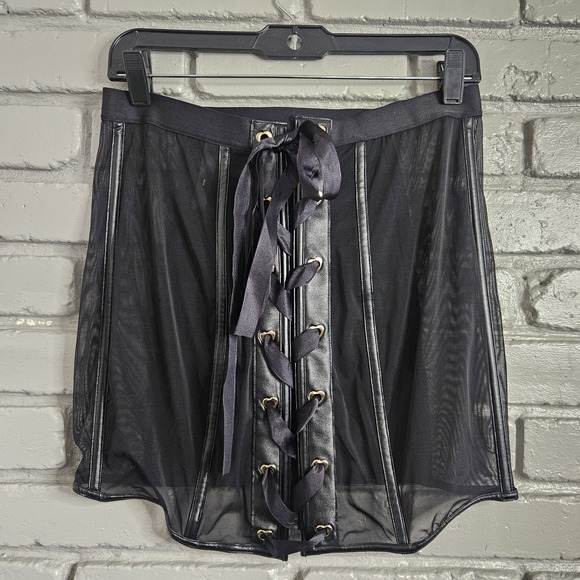Torrid Lingerie Skirt 1 Lace up Pleather Black Sexy - Picture 2 of 8
